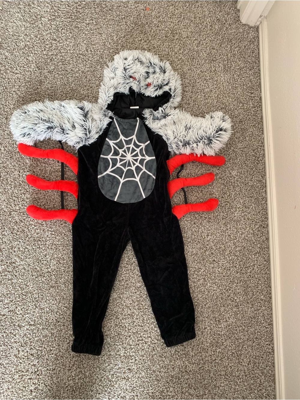 3T Black Spider Costume with Gray Hood and Red Legs
